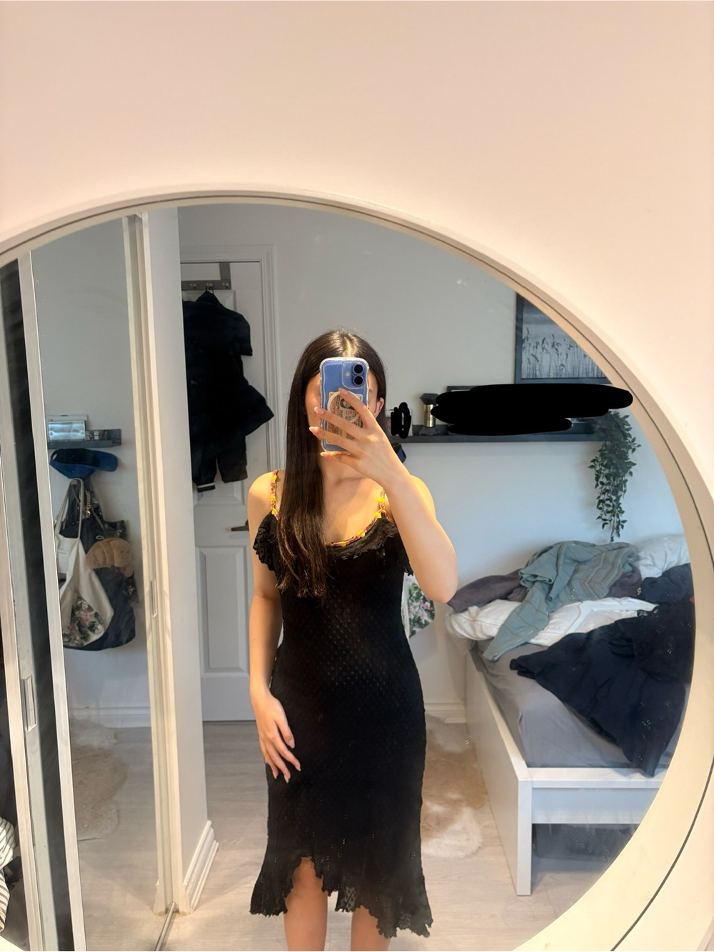 Betsey Johnson Black Lace Slip Dress with Yellow Floral Trim